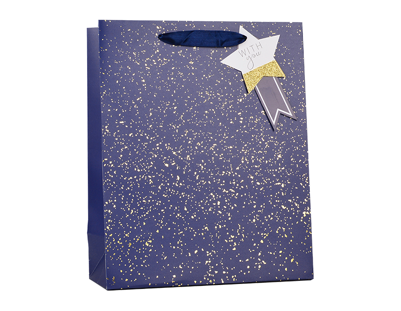 Wholesale Gold Glitter Speckle Medium Gift Bag 26x32x12cm