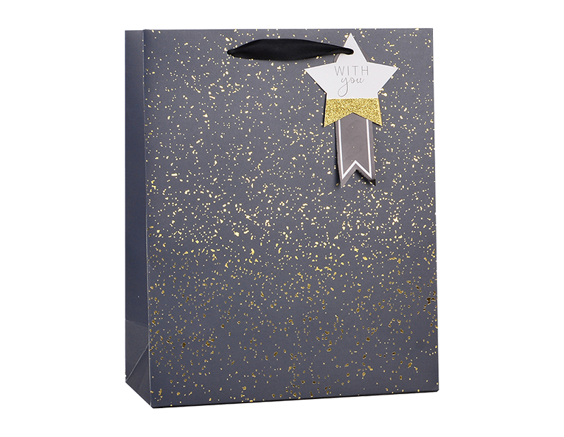 Wholesale Gold Glitter Speckle Medium Gift Bag 26x32x12cm