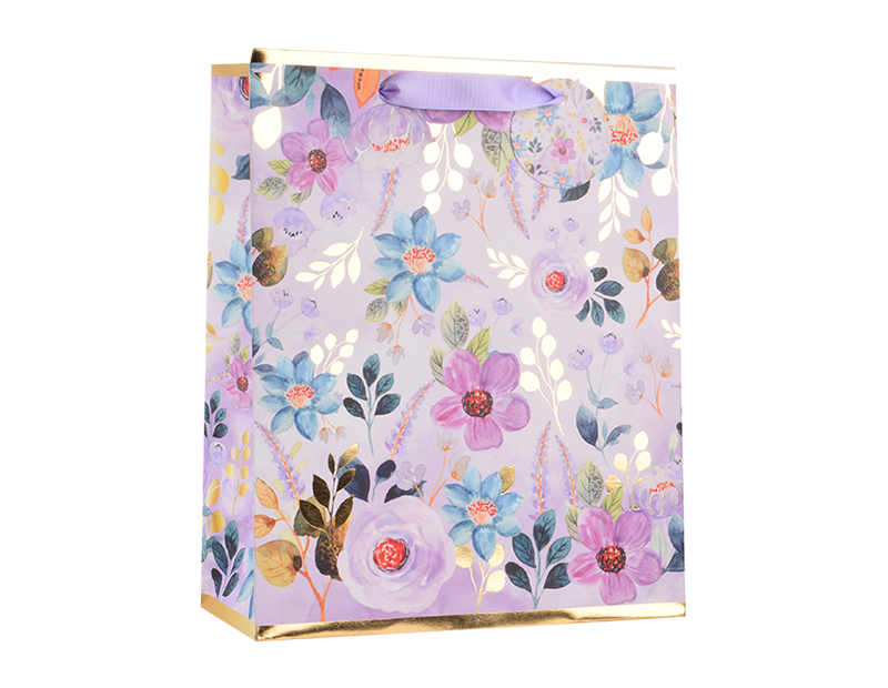 Wholesale Womens Foiled Floral Medium Gift Bag 26x32x12cm