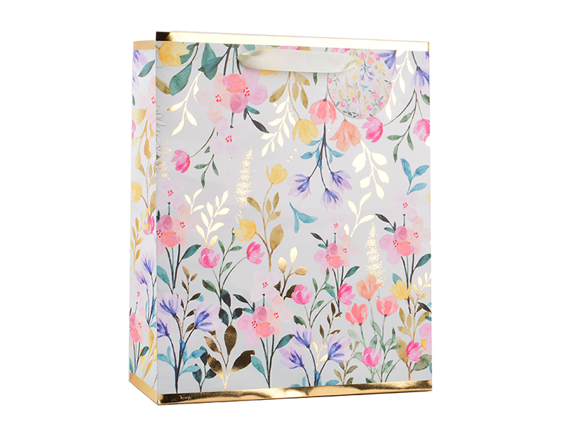 Wholesale Womens Foiled Floral Medium Gift Bag 26x32x12cm