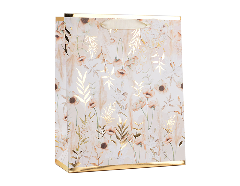 Wholesale Womens Foiled Floral Medium Gift Bag 26x32x12cm