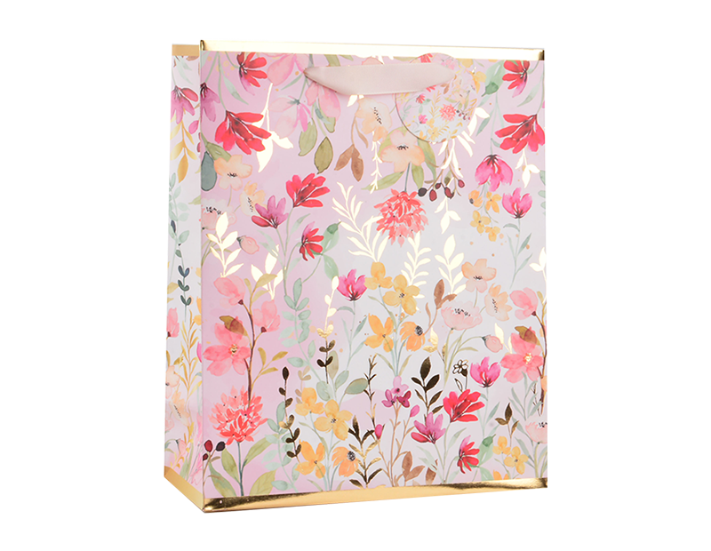 Wholesale Womens Foiled Floral Large Gift Bag 30x42x12cm