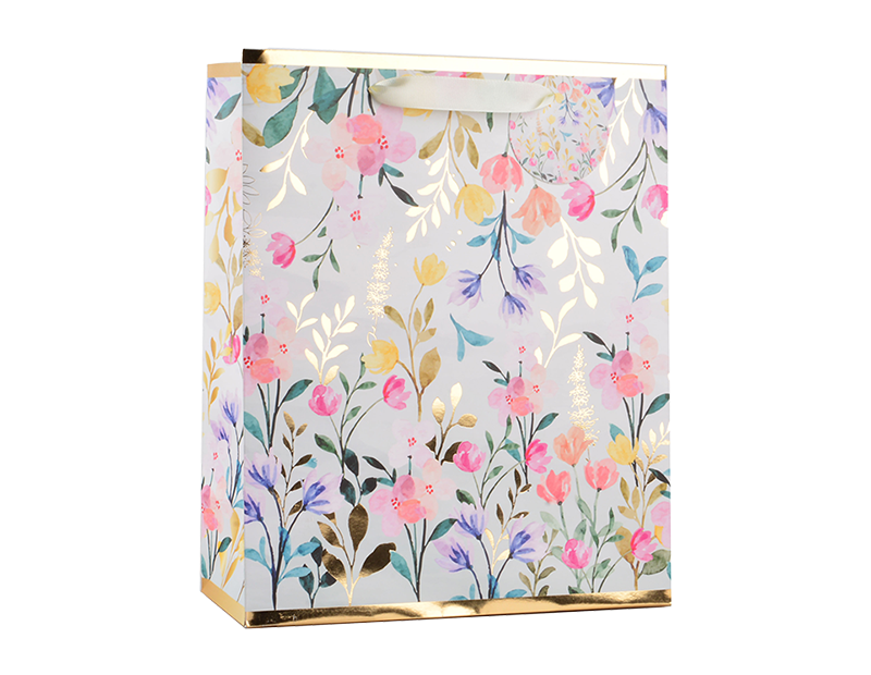 Wholesale Womens Foiled Floral Large Gift Bag 30x42x12cm