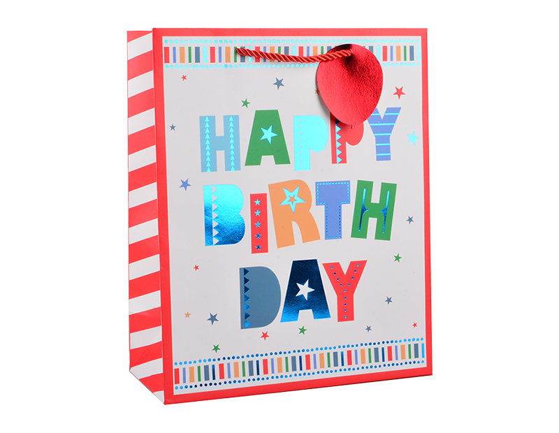 Wholesale Boys Foiled Happy Birthday Medium Gift Bag 26x32x12cm