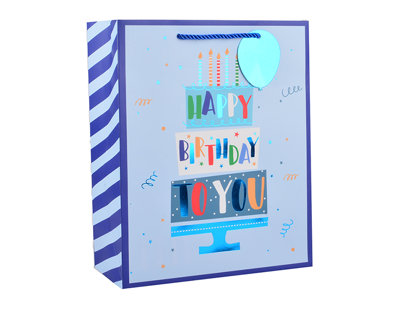 Wholesale Boys Foiled Happy Birthday Medium Gift Bag 26x32x12cm