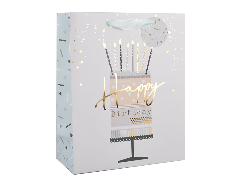 Wholesale Womens Foiled Birthday Cake Large Gift Bag 30x42x12cm