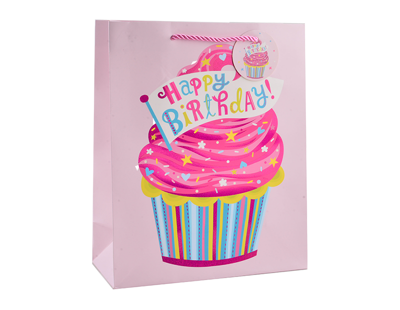 Wholesale Childrens Foiled Birthday Cake Medium Gift Bag 26x32x12cm