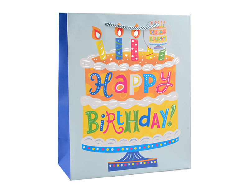 Wholesale Childrens Foiled Birthday Cake Large Gift Bag 30x42x12cm