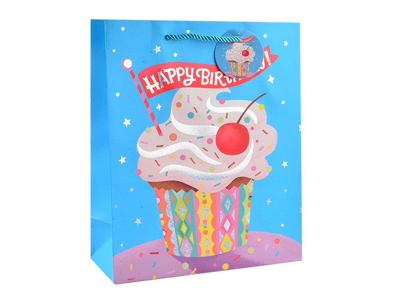 Wholesale Childrens Foiled Birthday Cake Large Gift Bag 30x42x12cm