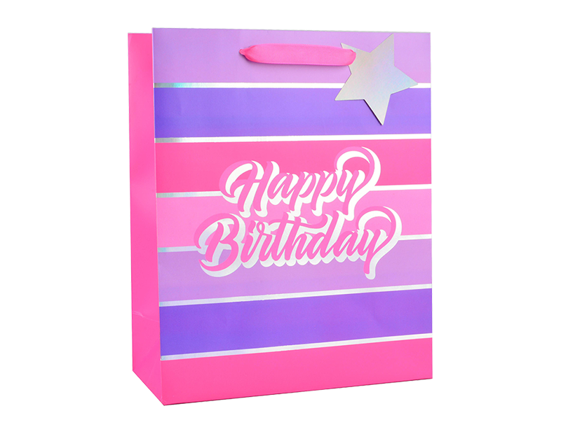 Wholesale Girls Foiled Happy Birthday Medium Gift Bag 26x32x12cm