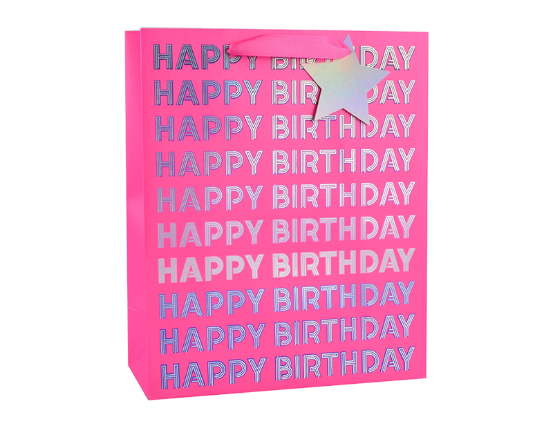 Wholesale Girls Foiled Happy Birthday Medium Gift Bag 26x32x12cm