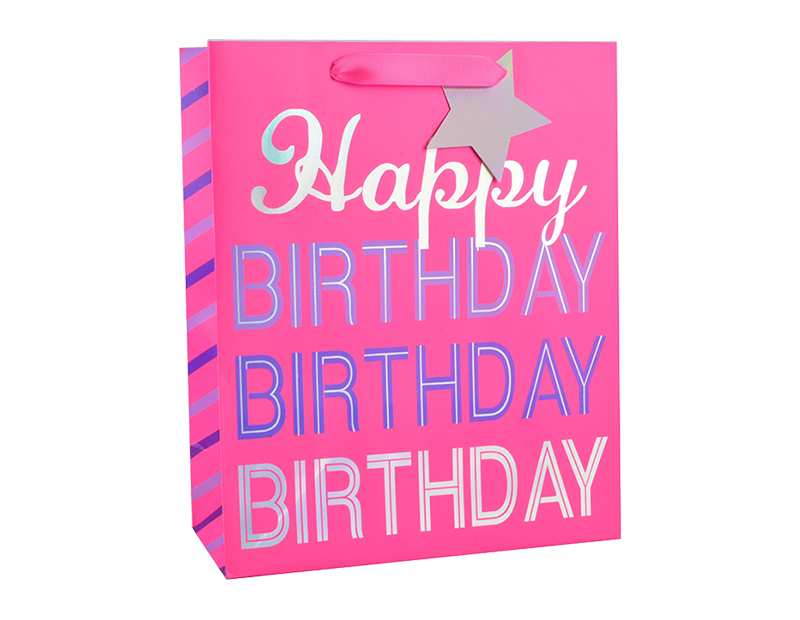 Wholesale Girls Foiled Happy Birthday Large Gift Bag 30x42x12cm