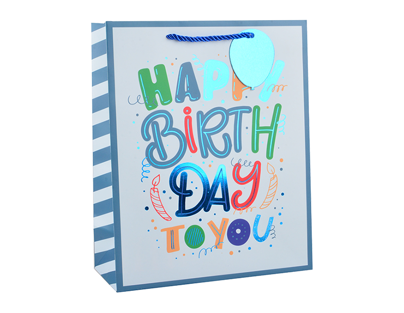 Wholesale Boys Foiled Happy Birthday Large Gift Bag 30x42x12cm