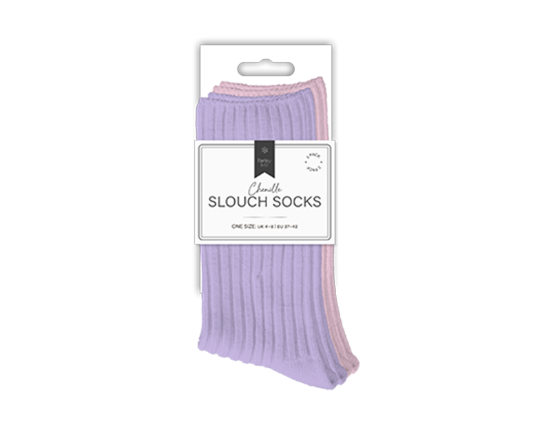 Wholesale Ladies Plain Chenille Ribbed Slouch Socks 2pk