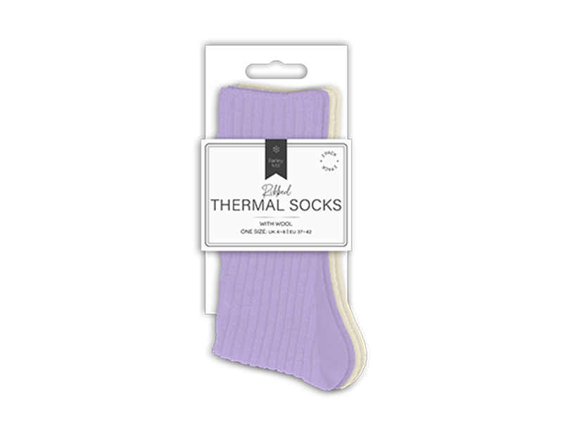 Wholesale Ladies Plain Ribbed Thermal Socks with Wool 2pk