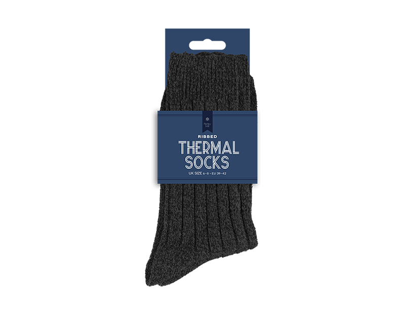 Wholesale Men's Plain Ribbed Thermal Socks with Wool 2pk