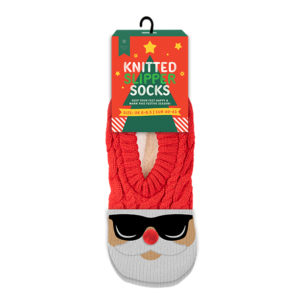 Wholesale Men's Christmas Novelty Knitted Slipper Socks with Fleece Lining