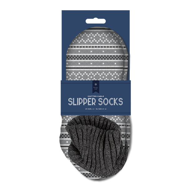 Wholesale Men's Pattern Knitted Cable Slipper Socks with Cuff