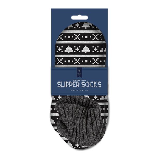 Wholesale Men's Pattern Knitted Cable Slipper Socks with Cuff