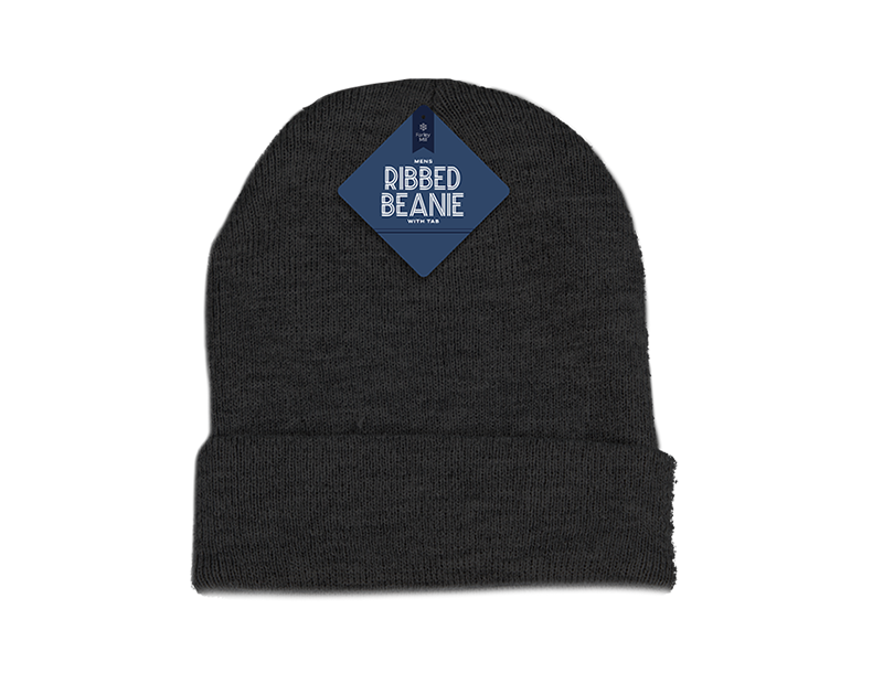 Wholesale Mens Ribbed Beanie with Tab