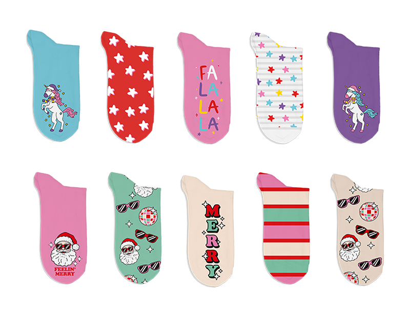 Wholesale Girls Printed Novelty Lurex Socks 5pk