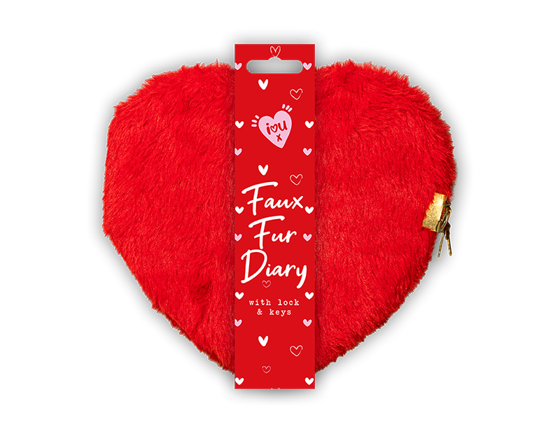 Wholesale Valentine Heart Faux Fur Diary with Lock PDQ