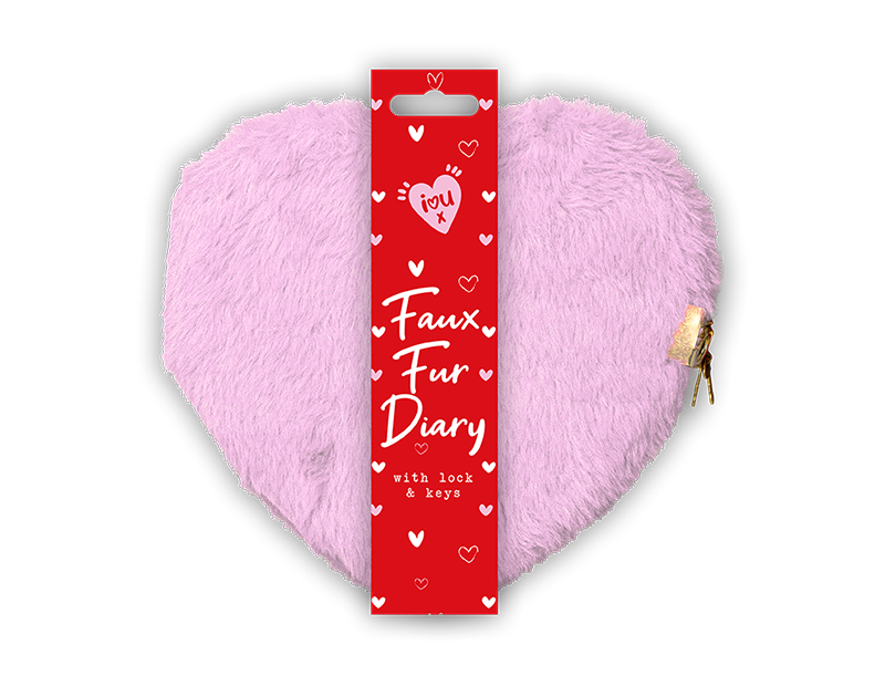 Wholesale Valentine Heart Faux Fur Diary with Lock PDQ