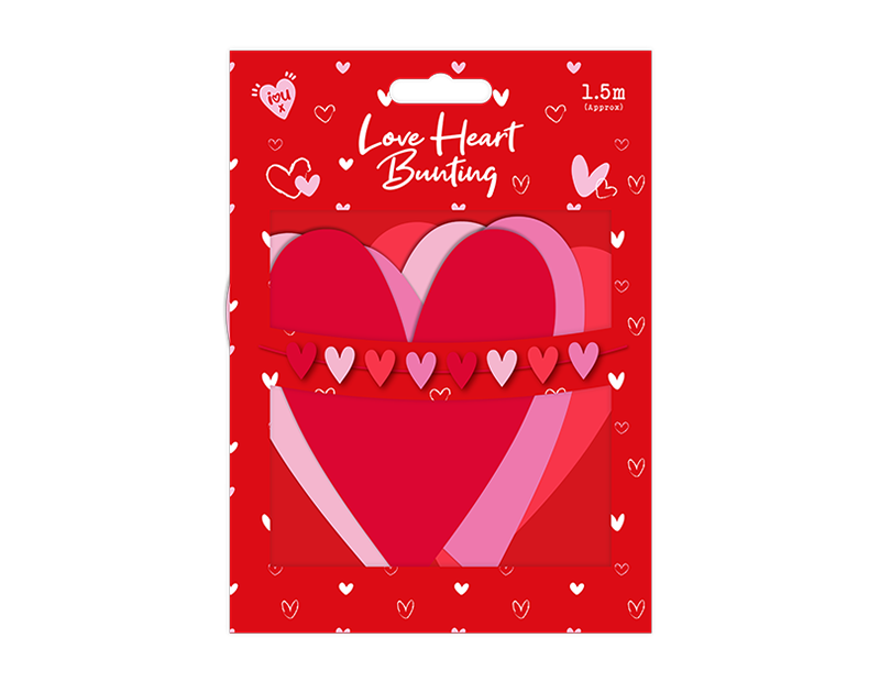 Wholesale Valentine's Love Heart Bunting 1.5m PDQ