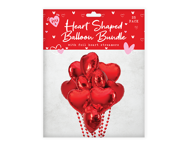 Wholesale Valentine's Heart Balloon Bundle With Streamers 24pk