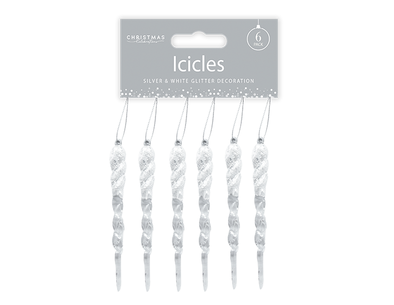 Wholesale Silver & White Acrylic Glitter Icicles