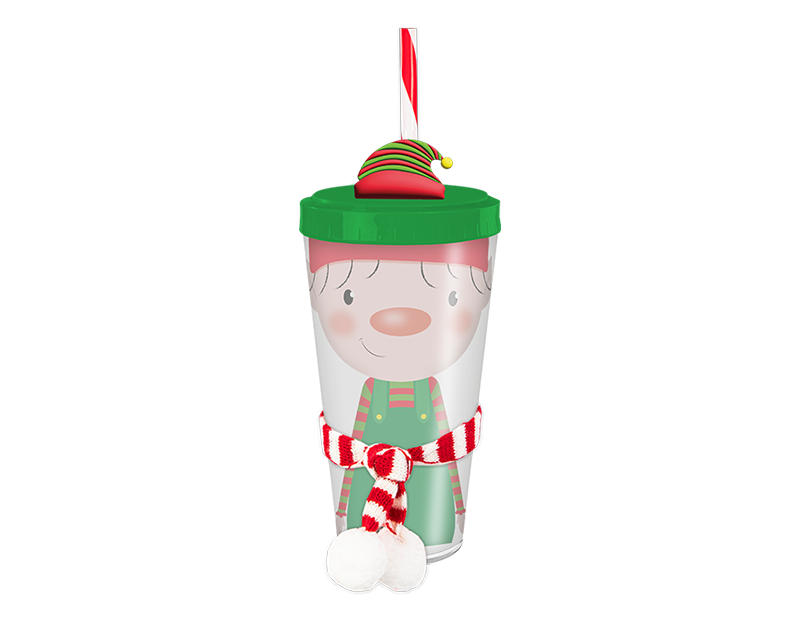 Wholesale Festive Re-usable Plastic Cup with Straw