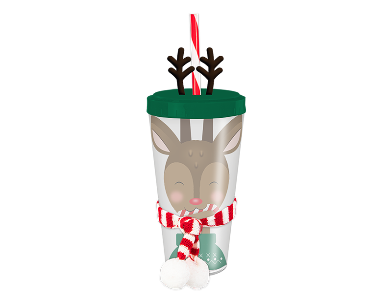 Wholesale Festive Re-usable Plastic Cup with Straw