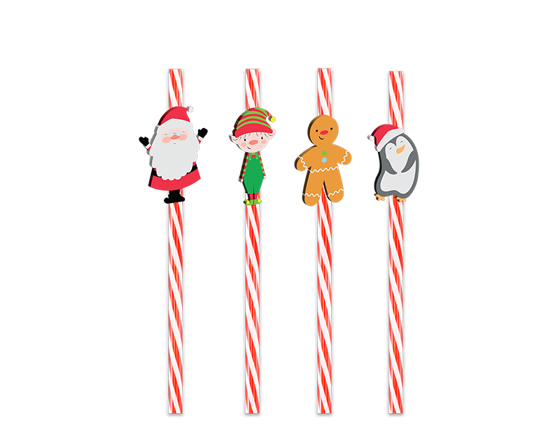 Wholesale Festive Character Re-usable Straws 4pk