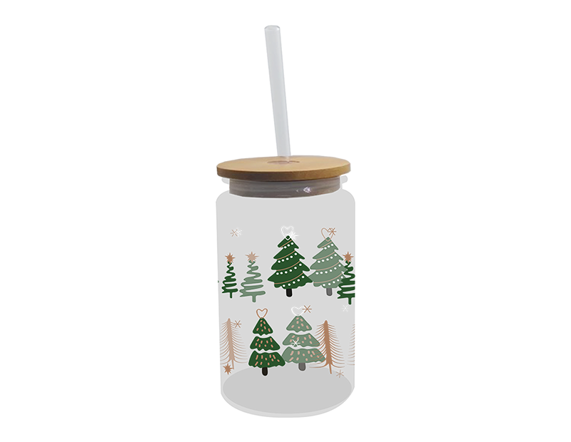 Wholesale Festive Glass Drinking Cup with straw 480ml