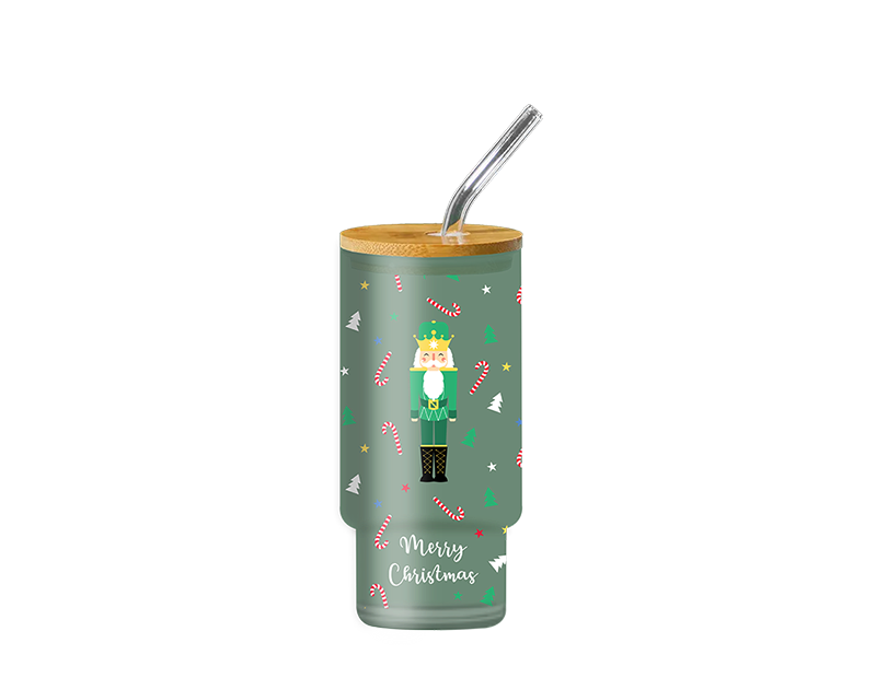 Wholesale Nutcracker Glass Drinking Cup & Straw