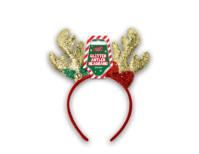 Wholesale Christmas Glitter Antler with Bow Headband