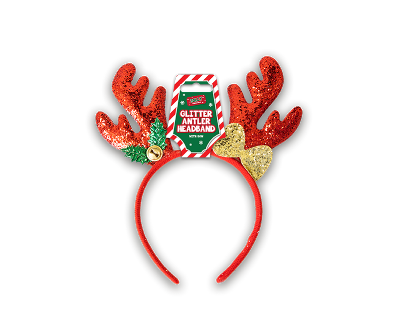 Wholesale Christmas Glitter Antler with Bow Headband