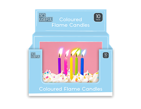 Wholesale Coloured Flame Party Candles 10pk CDU