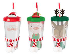 Wholesale Festive Re-usable Plastic Cup with Straw