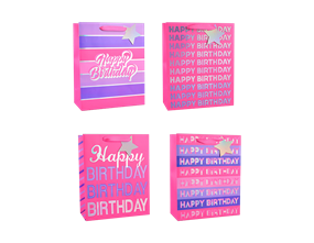 Wholesale Girls Foiled Happy Birthday Large Gift Bag 30x42x12cm