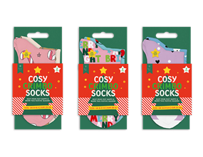 Wholesale Girls Printed Novelty Cosy Socks with Grippers 2pk
