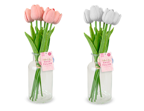 Wholesale 7 Faux Tulips In Glass Vase