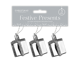 Wholesale Silver present Decorations - 3pk