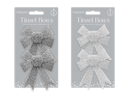 Wholesale Silver & White Glitter Tinsel Bows