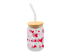 Wholesale Valentine's Glass Jar and Straw With Bamboo Lid