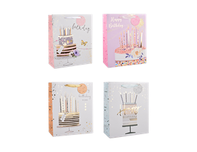 Wholesale Womens Foiled Birthday Cake Medium Gift Bag 26x32x12cm