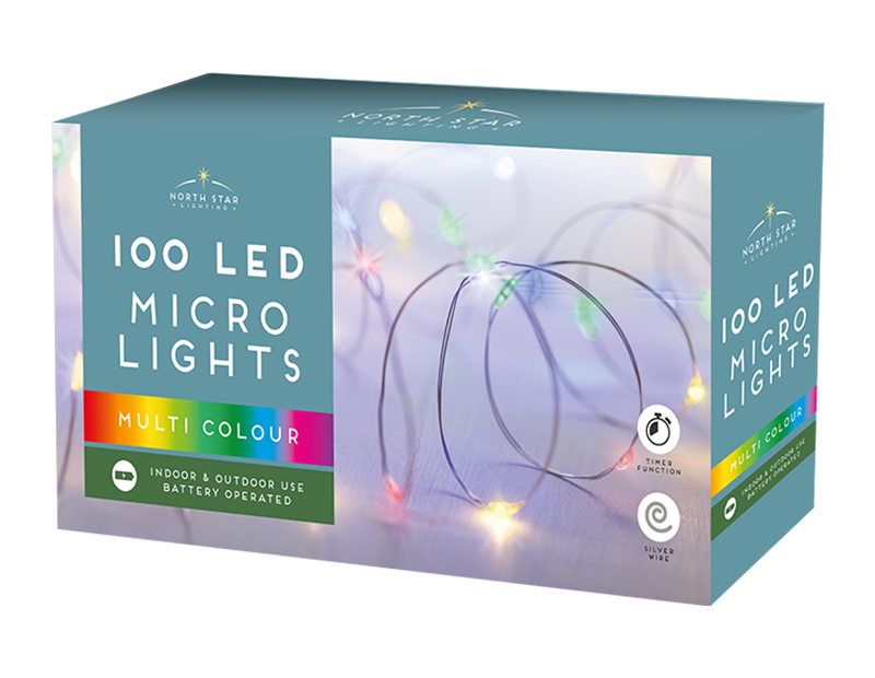 100 Micro Led Battery Operated Lights - Multicoloured