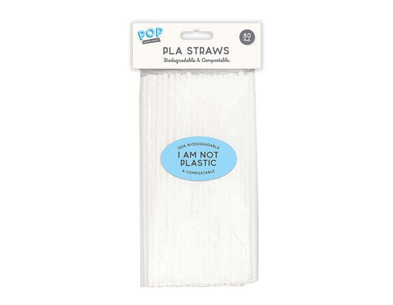 Biodegradable PLA Straws - 80 Pack