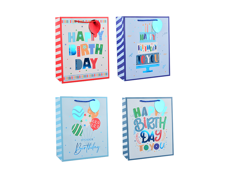 Wholesale Boys Foiled Happy Birthday Medium Gift Bag 26x32x12cm