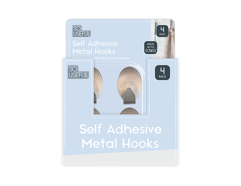 Wholesale Metal Self Adhesive Hooks 4pk CDU